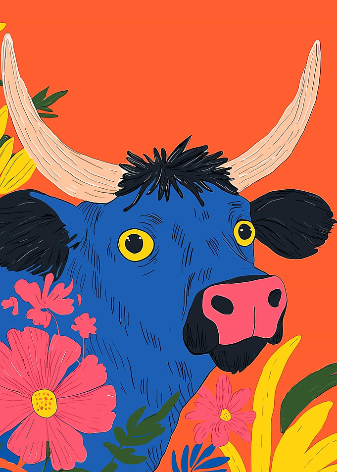 Blue Bull with Flowers