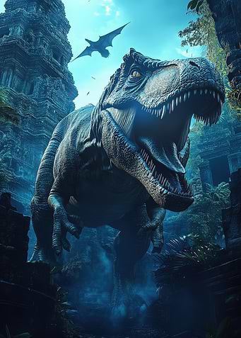 T-Rex In Ancient Ruins