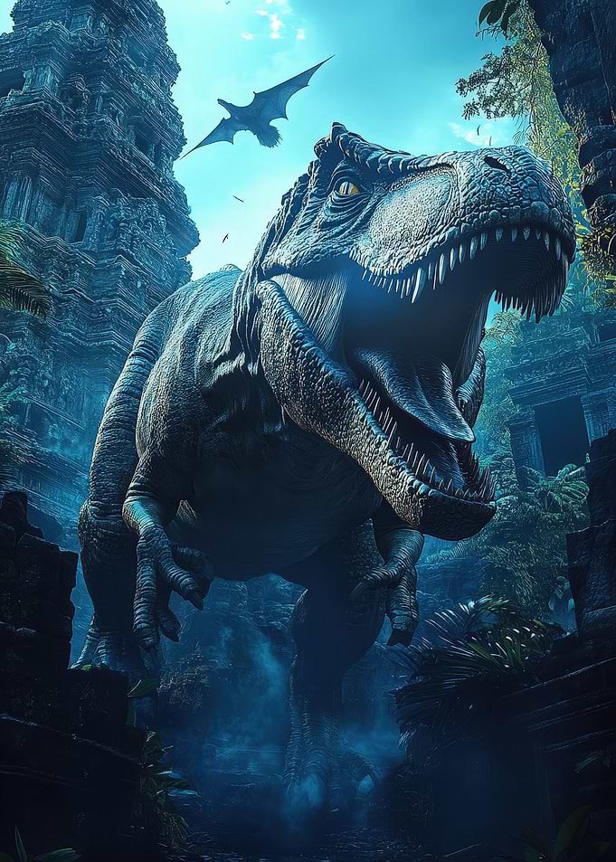 T-Rex In Ancient Ruins