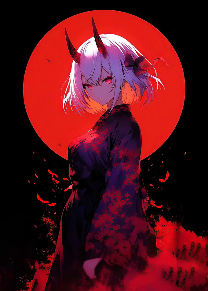Anime Girl with Red Horns