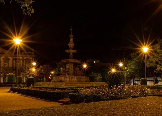 Nighttime Fountain in Park