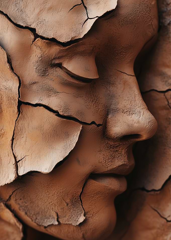 Cracked Clay Face Sculpture