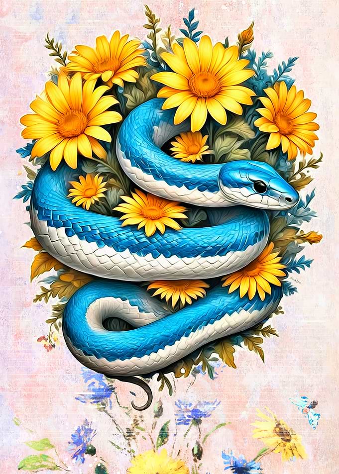 Blue Snake in Flowers