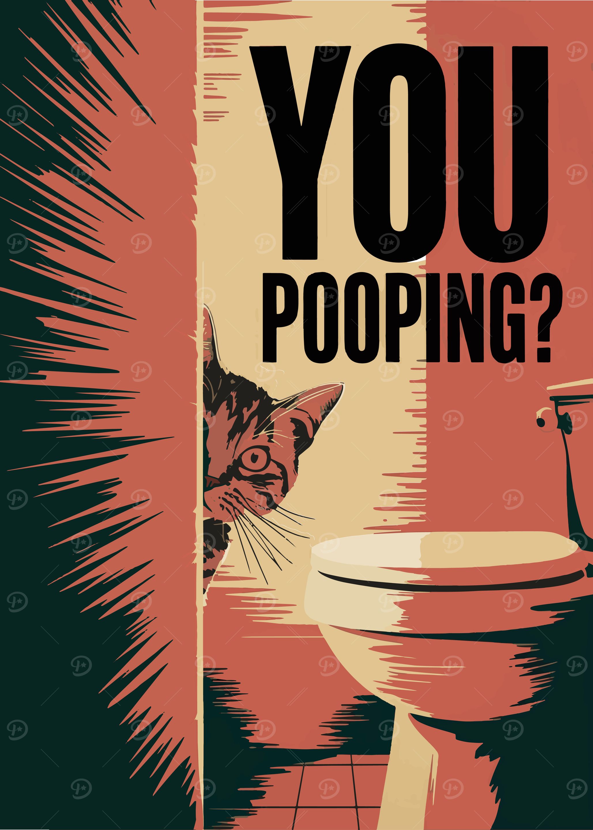 Curious Cat Bathroom Humor – Retro Pop Art Wall Decor