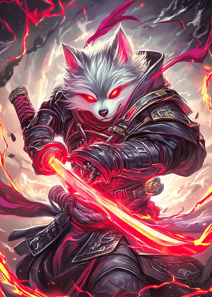 Wolf Samurai with Red Sword