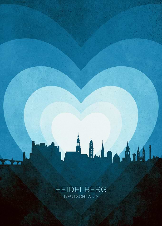 Heidelberg Germany Skyline Hearts Blue