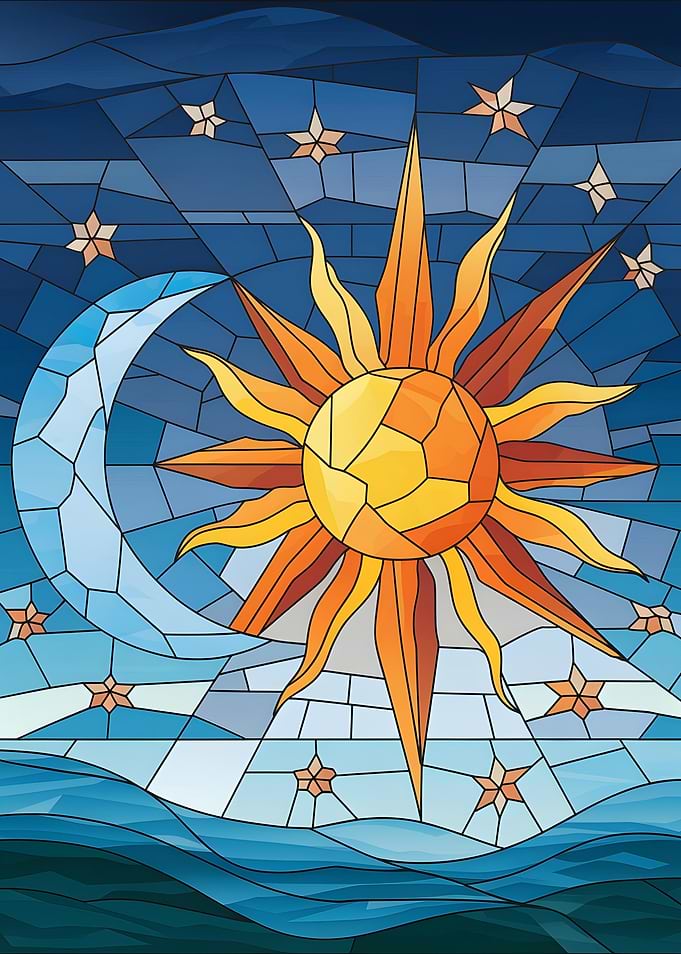 Stained Glass Sun and Moon