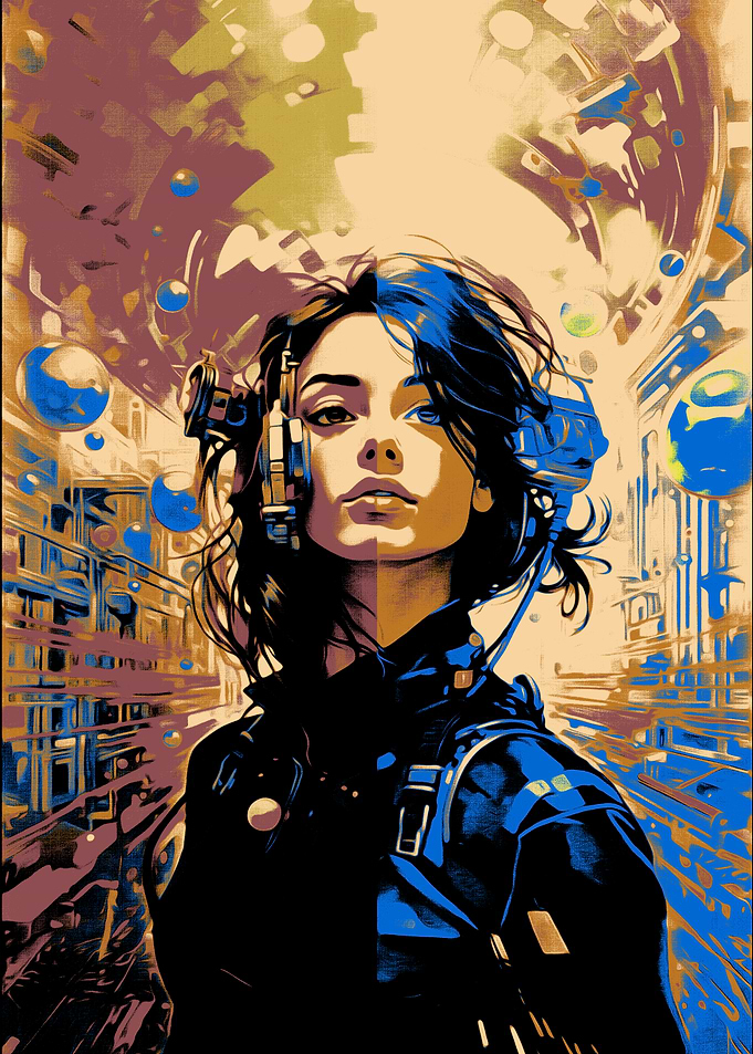 Cyberpunk Woman in Cityscape