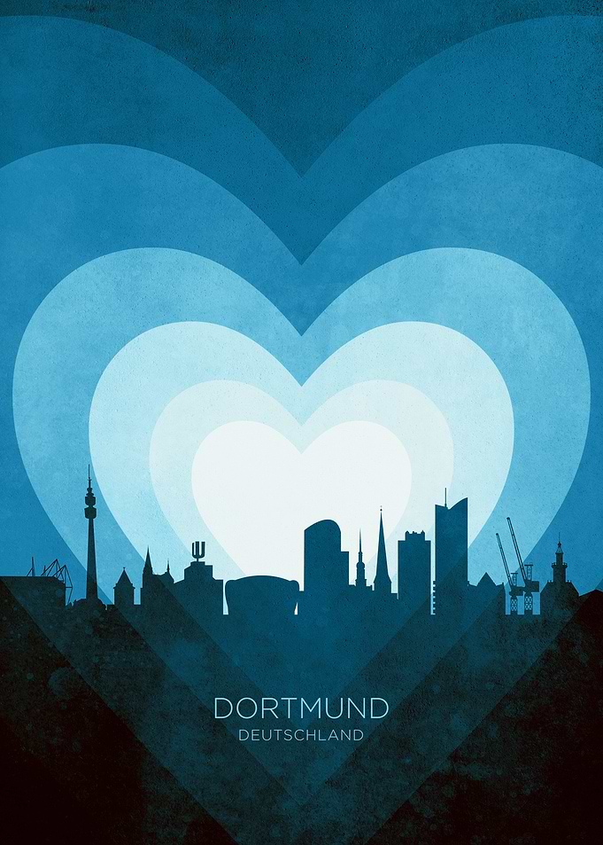 Dortmund Germany Skyline Hearts Blue