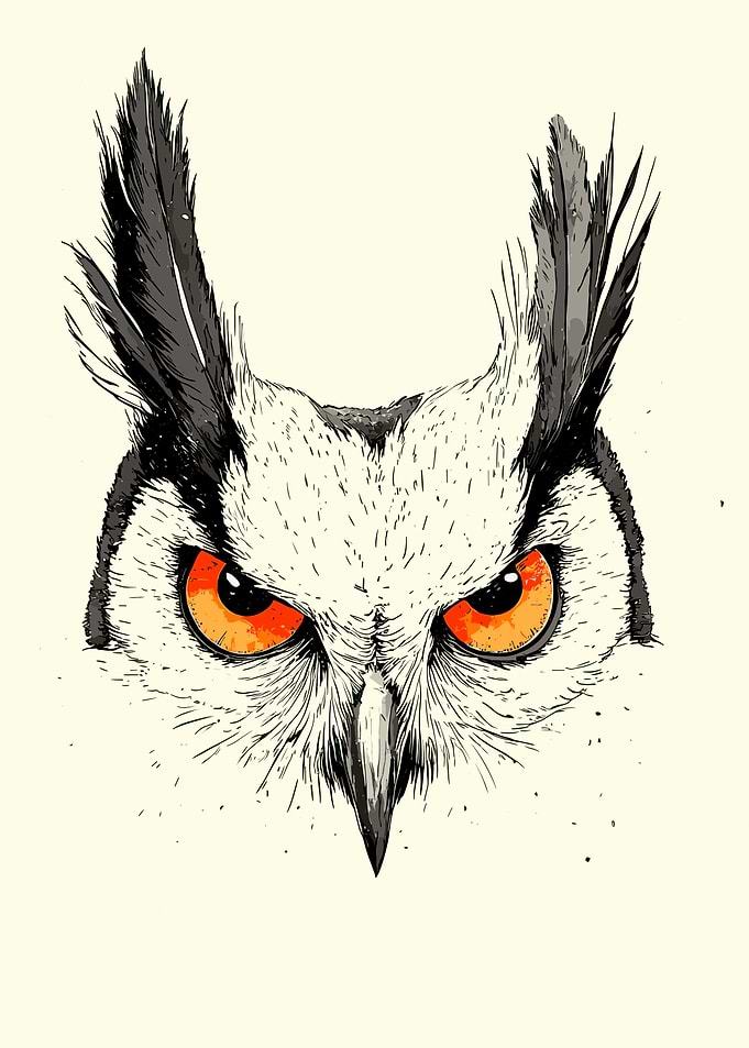 Owl Portrait with Intense Gaze