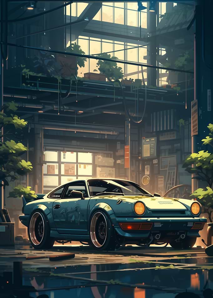 Blue Sports Car in Garage
