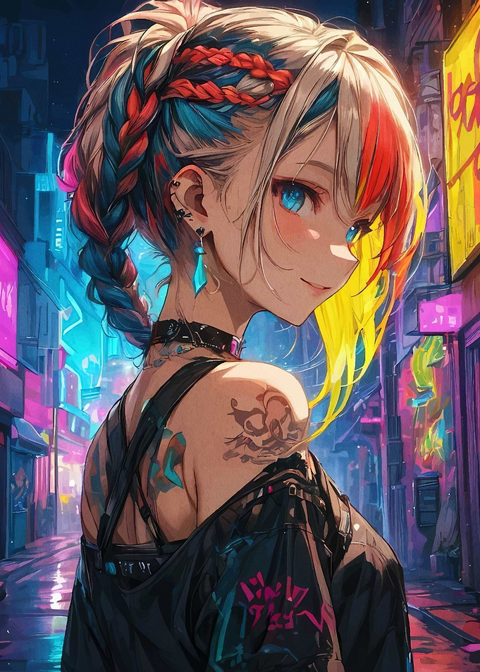 Anime Girl with Colorful Hair
