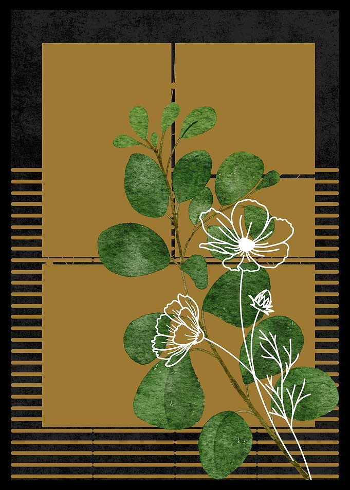 Floral Branch on Gold
