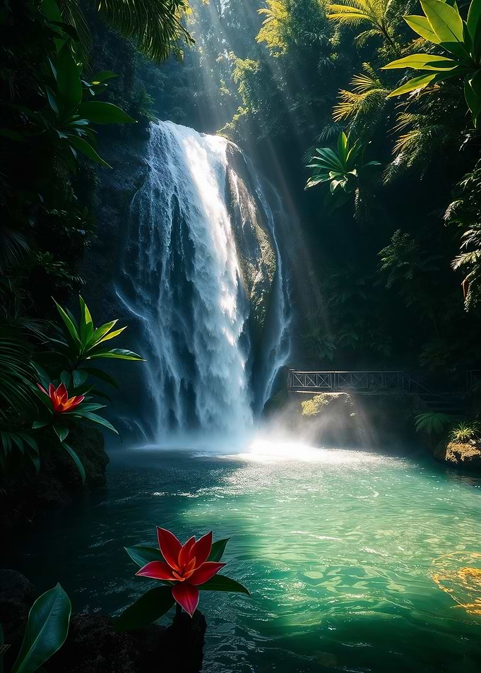 Lovely Waterfall in Lush Jungle