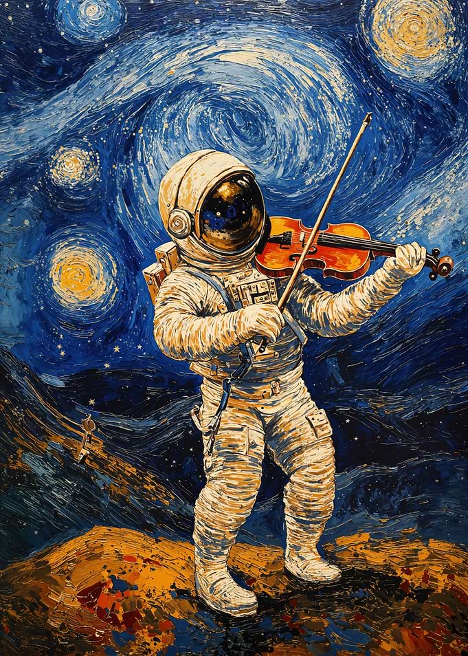 Starry Night Astronaut Violin Van Gogh