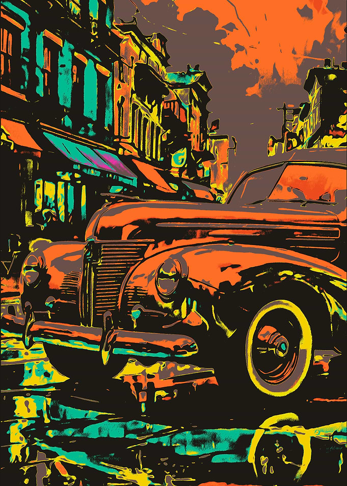 Vintage Car Cityscape