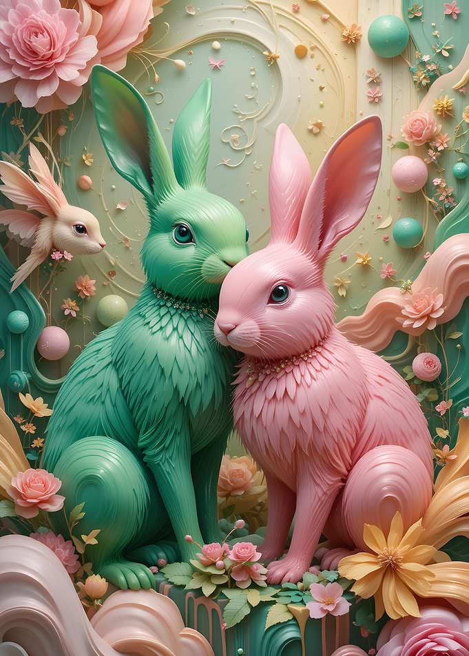 Green and Pink Easter Rabbits