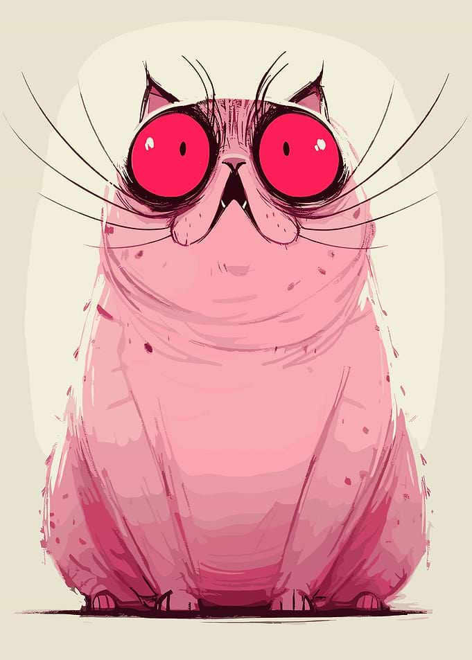 Pink Cat with Big Eyes
