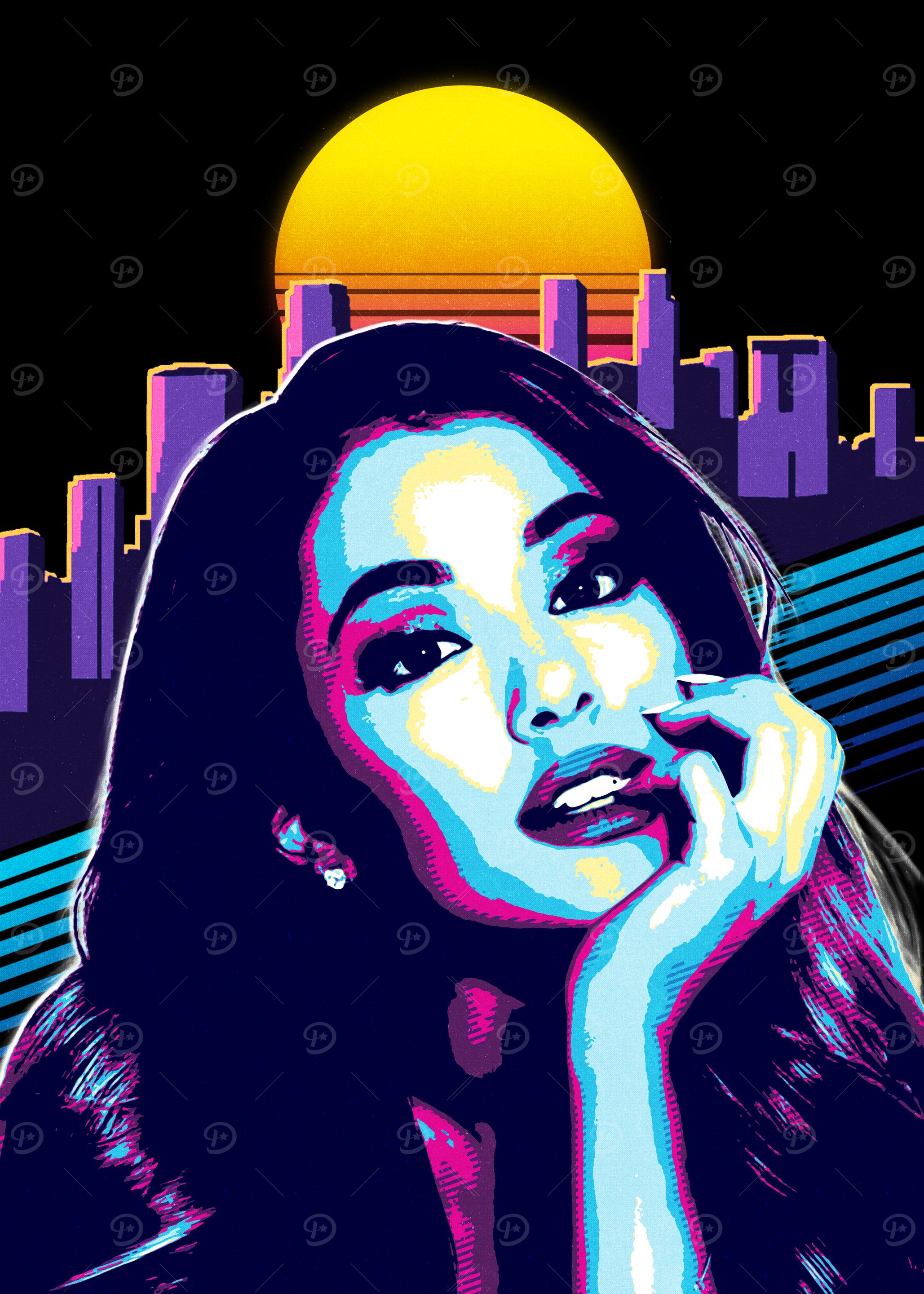 Ariana Grande Retro City Sunset Portrait