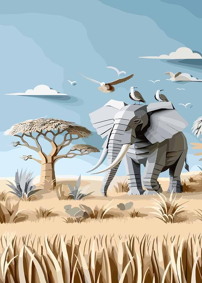 African Elephant in Wildlife Savanna
