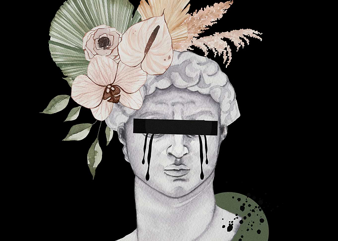 Weeping Statue with Flowers