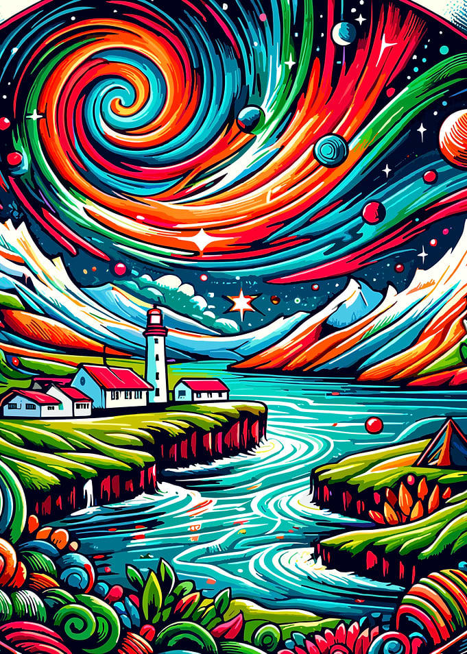 Lighthouse Under Northern Lights