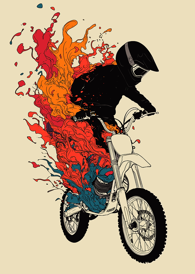 Motocross Rider in Flames