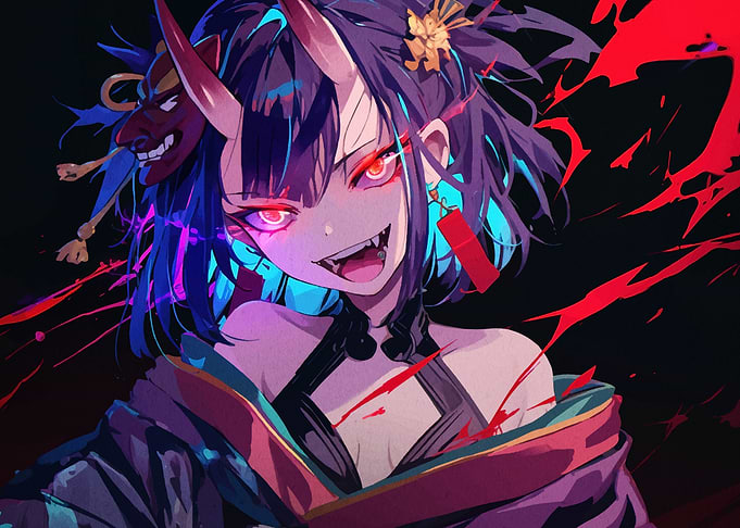 Anime Demon Girl with Red Eyes
