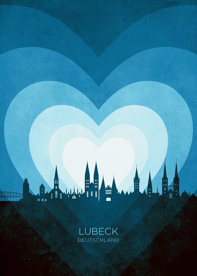 Lubeck Germany Skyline Hearts Blue