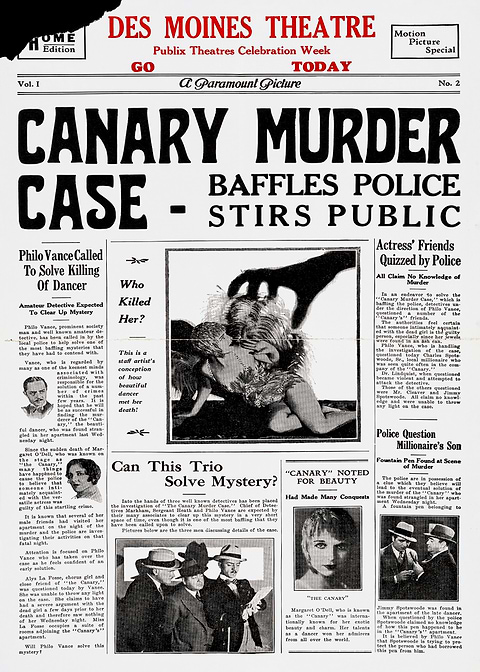 Canary Murder Case Newspaper — classic movie poster on metal
