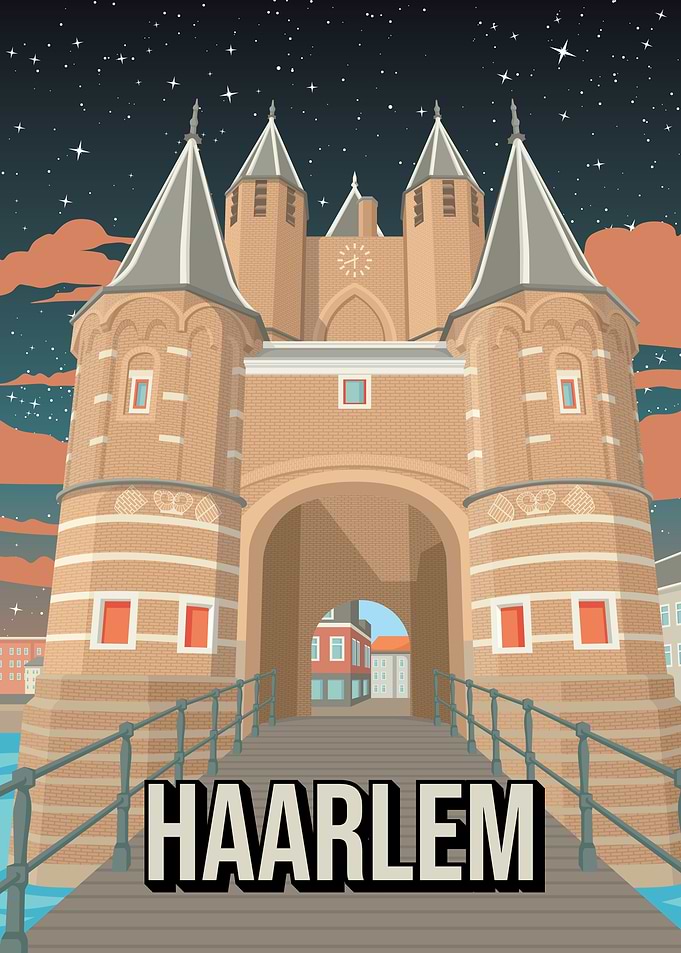 Haarlem City Skyline Gate Night
