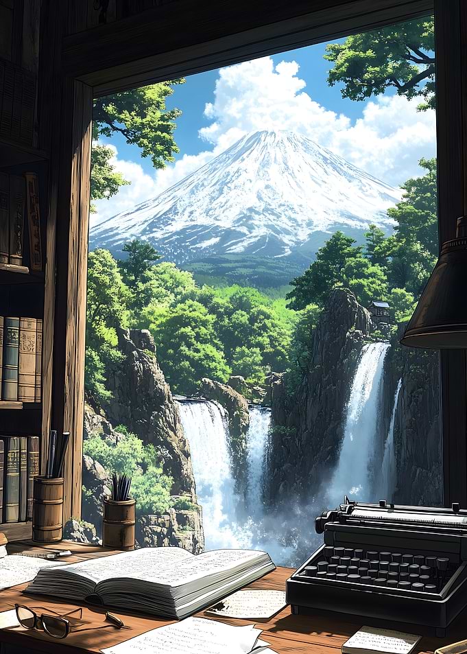 Mountain View Writing Desk Japanese Landscape