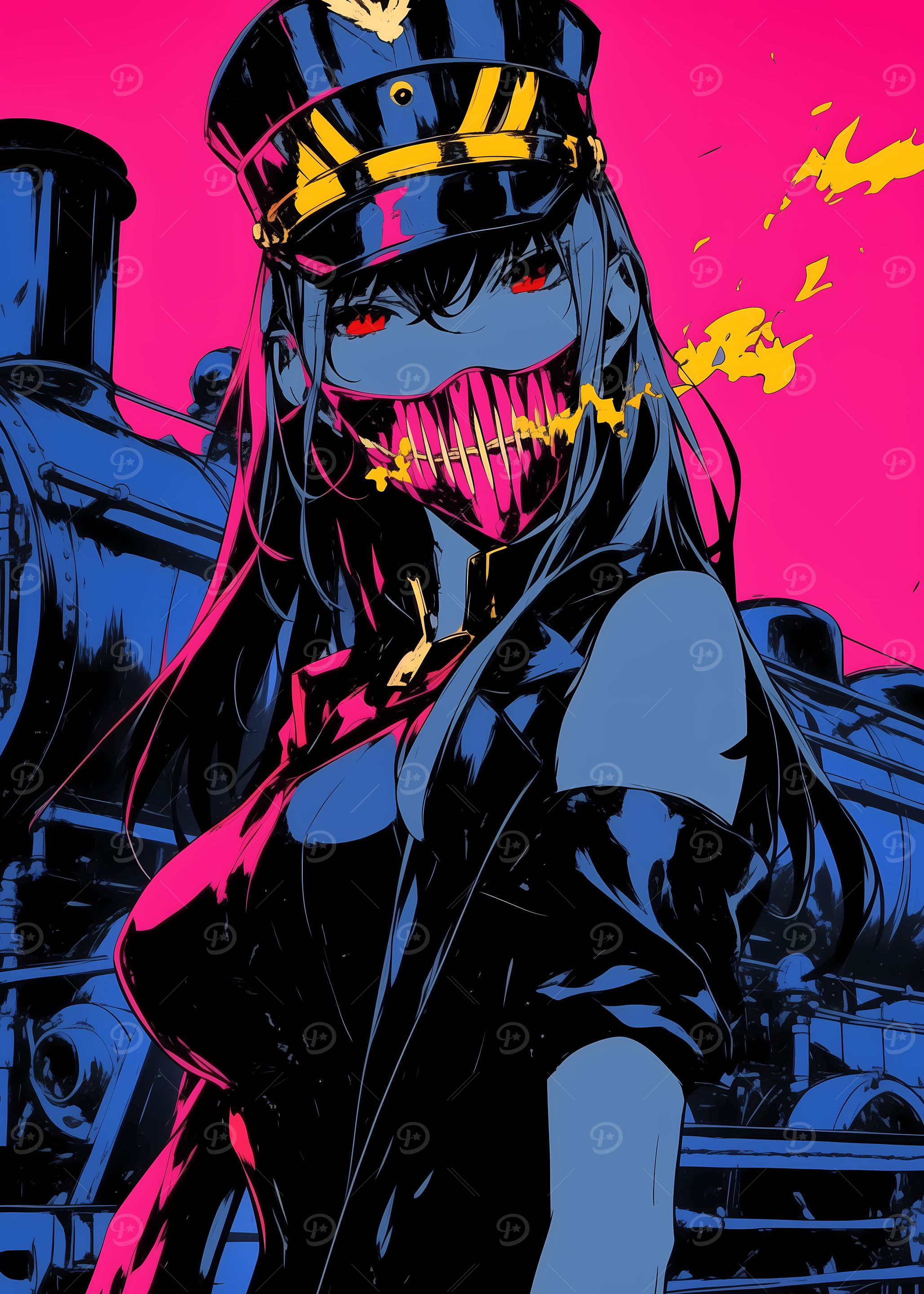 Anime Girl with Mask and Train