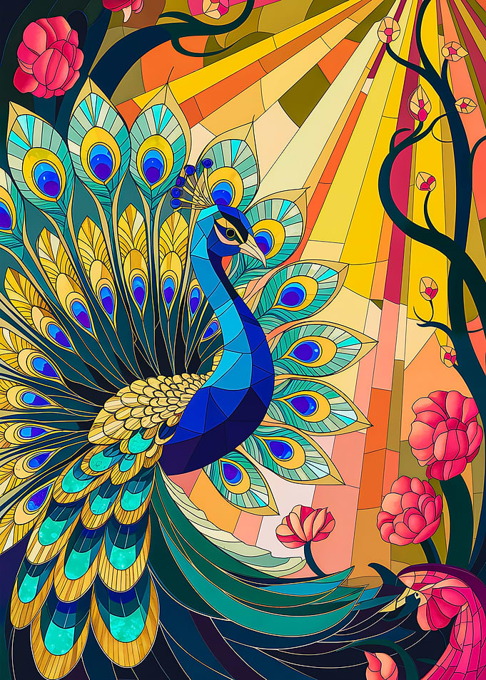 Peacock Splendid Tail Stained Glass Feathers
