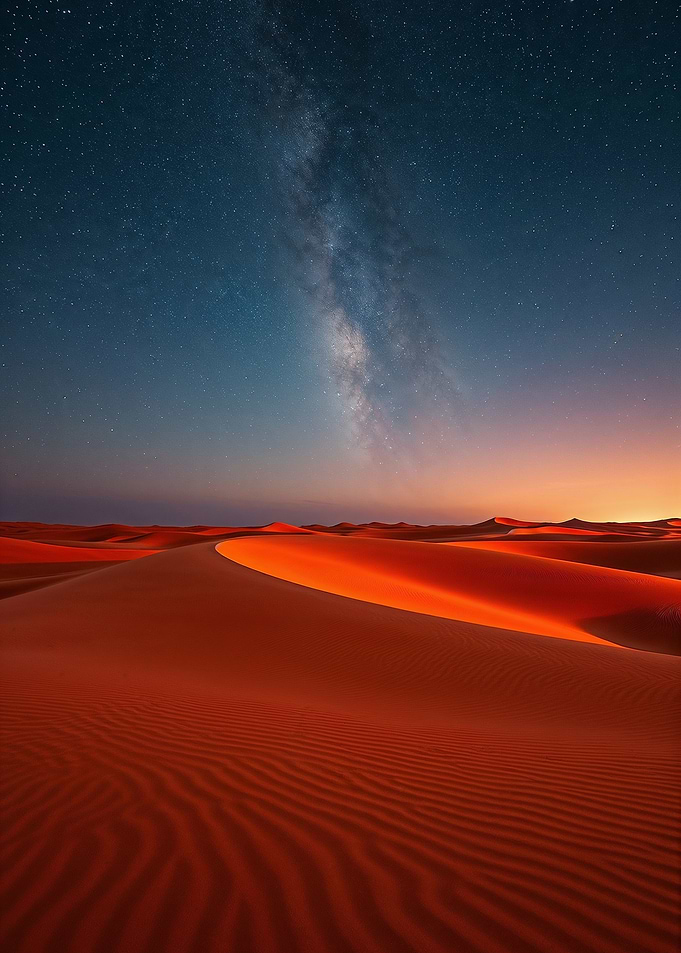 Milky Way Over Fiery Desert Dunes