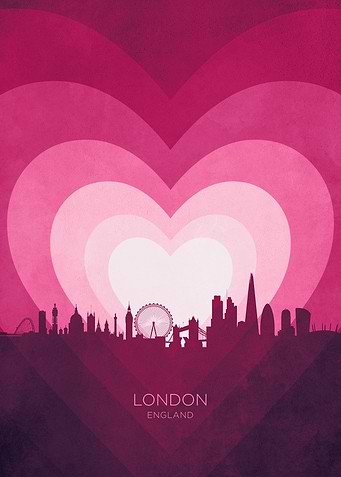 London England Skyline Hearts Blue