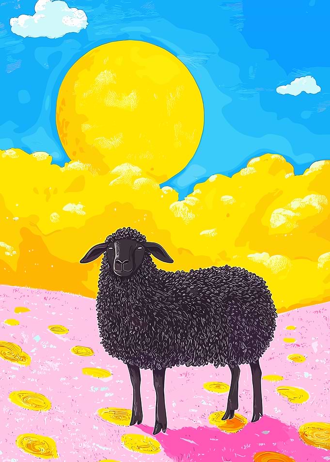 Black Sheep in a Sunny Field
