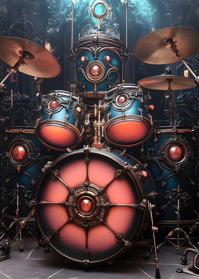 Ornate Steampunk Drum Set Music