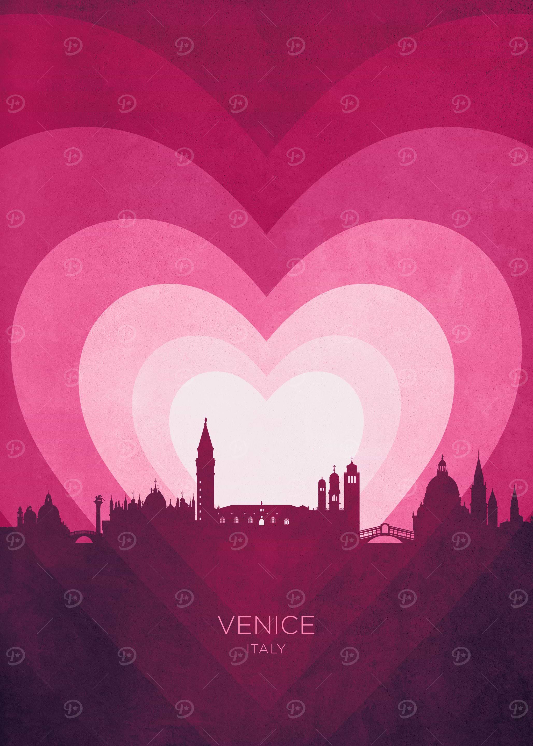 Venice Italy Skyline Hearts Pink