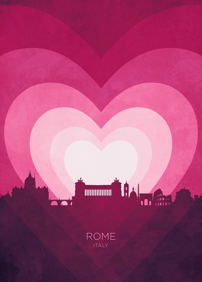 Rome Italy Skyline Hearts Pink