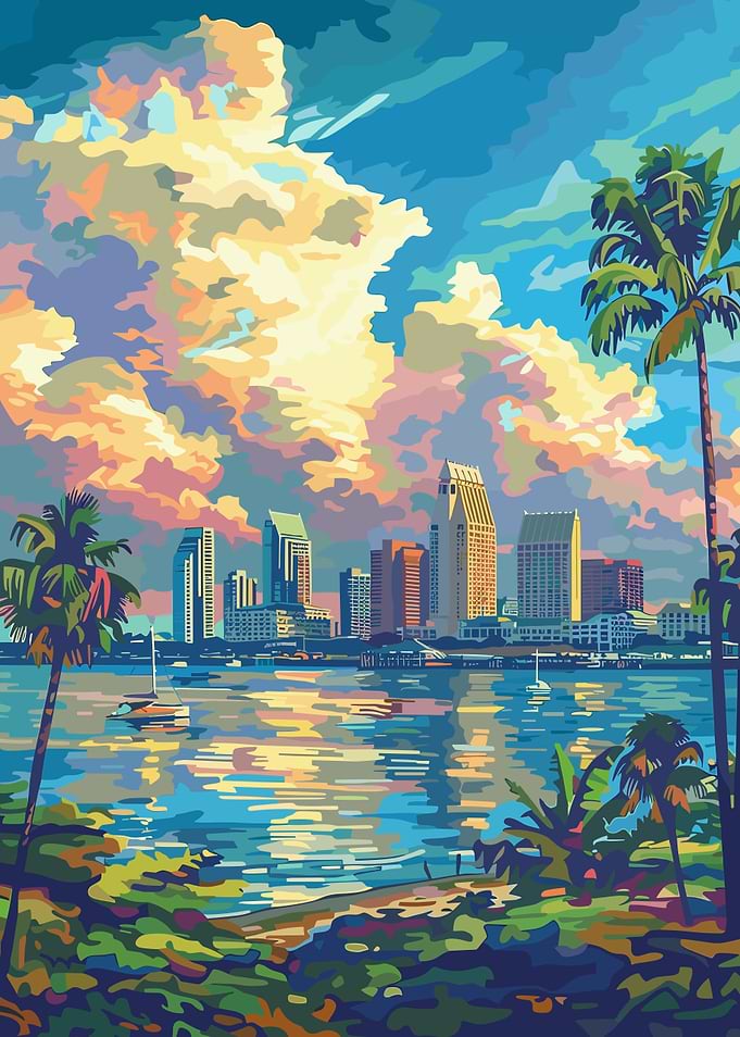 Cityscape with Palm Trees