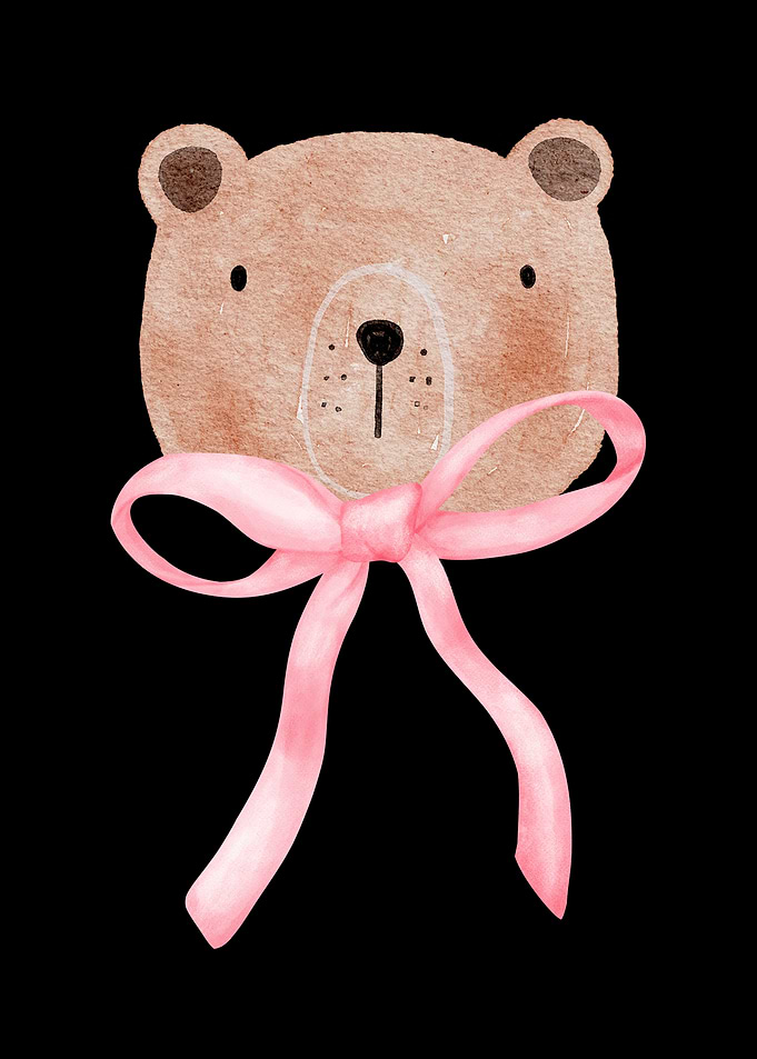 Watercolor Coquette Bear with Pink Bow