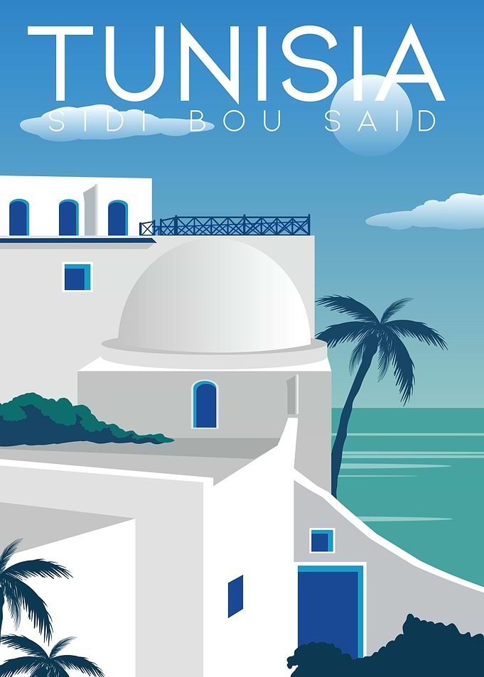 Tunisia Sidi Bou Said Travel Poster