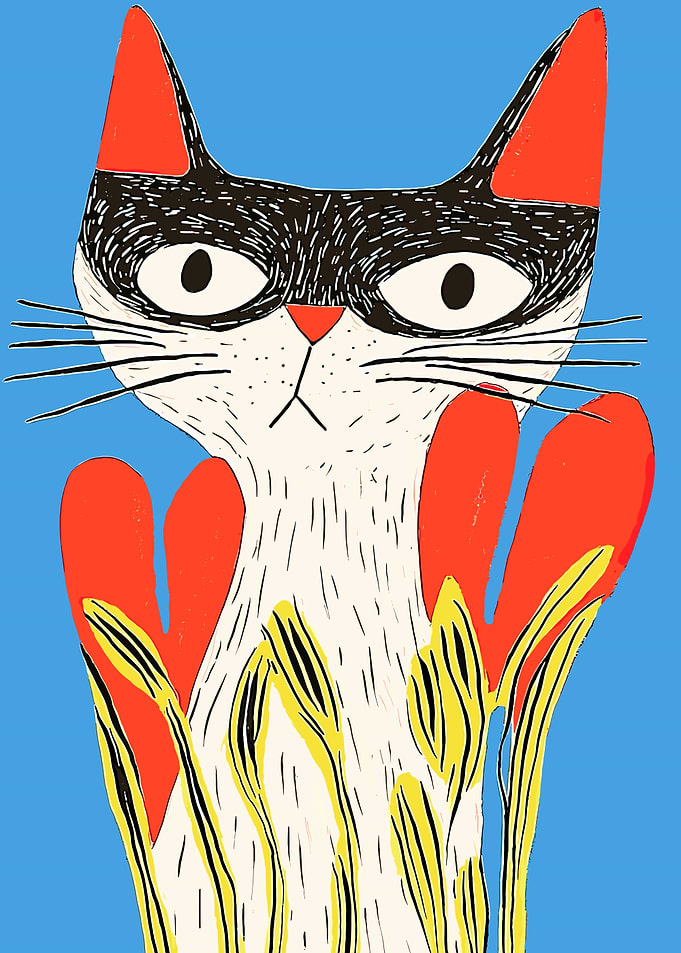 Cat in Flowers Illustration