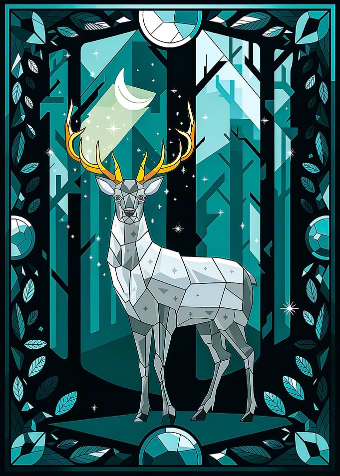 Mystical Deer in Crystalline Nocturnal Scene