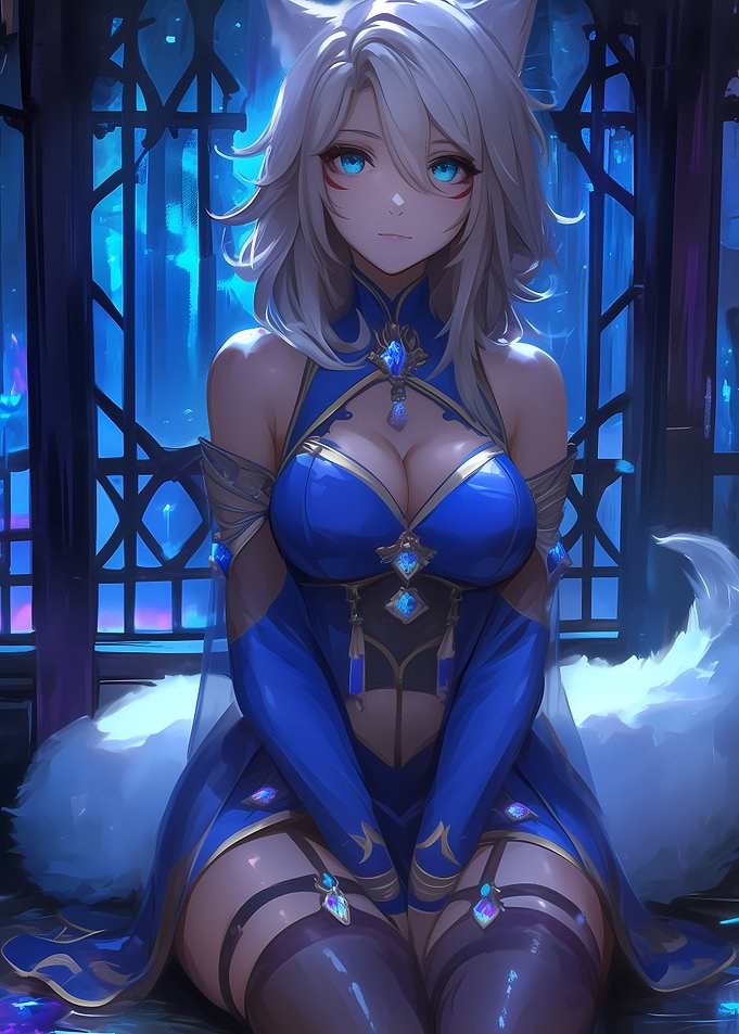 Anime Girl in Blue Dress