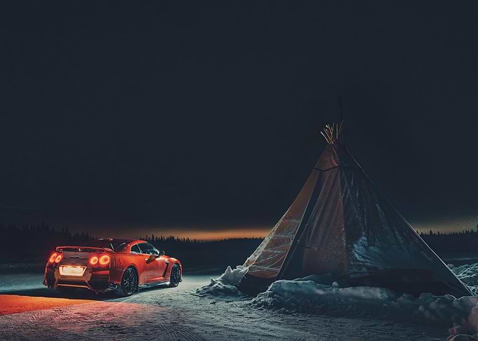 Red Sports Car and Teepee