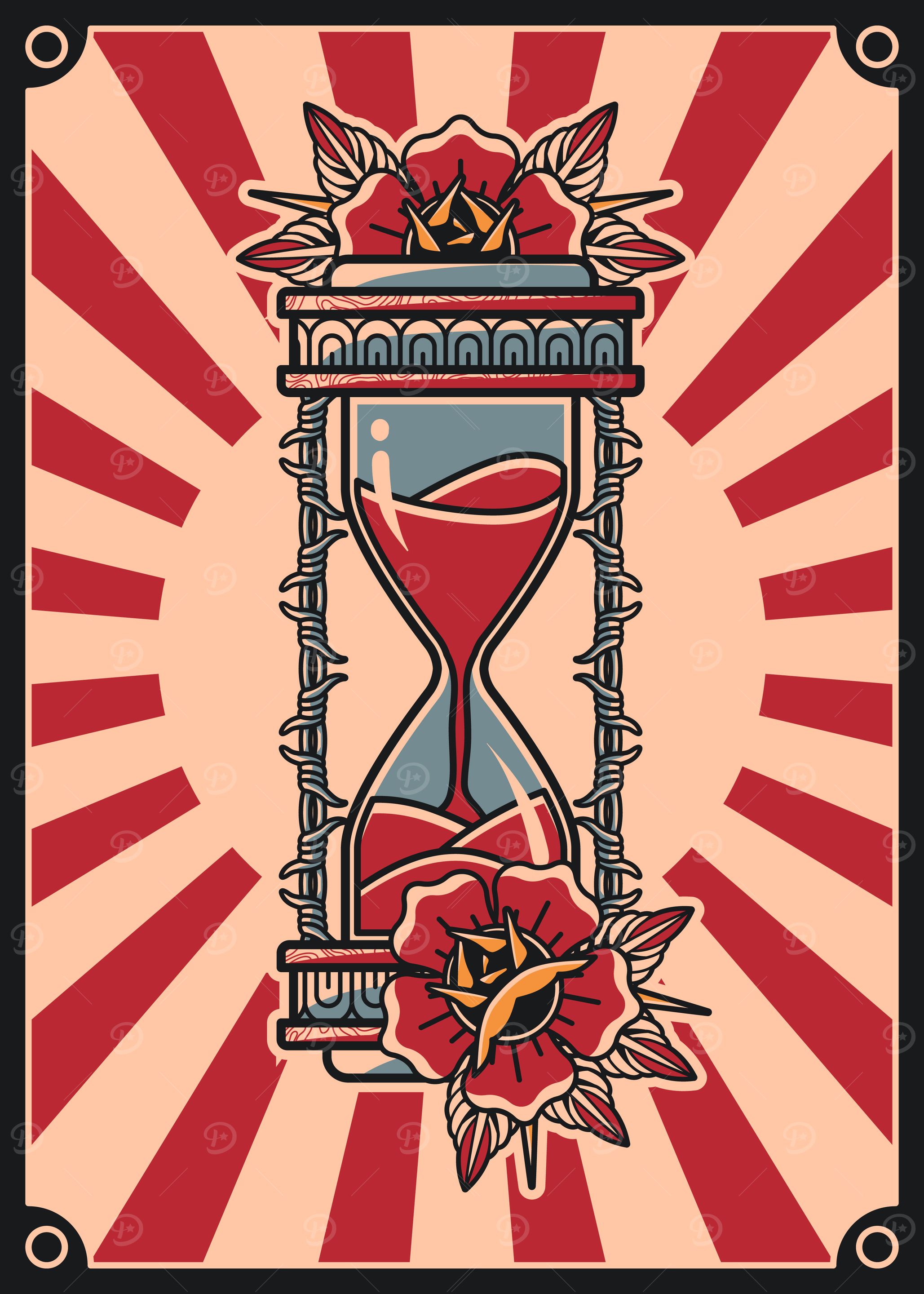 Hourglass & roses Vintage illustration