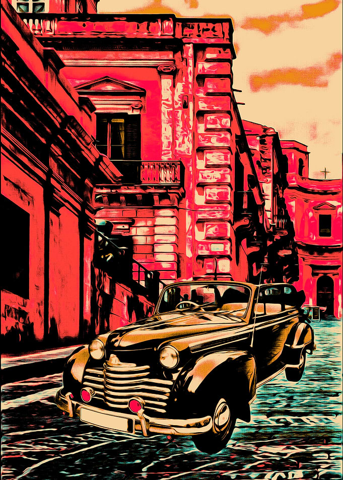 Vintage Car in Cityscape