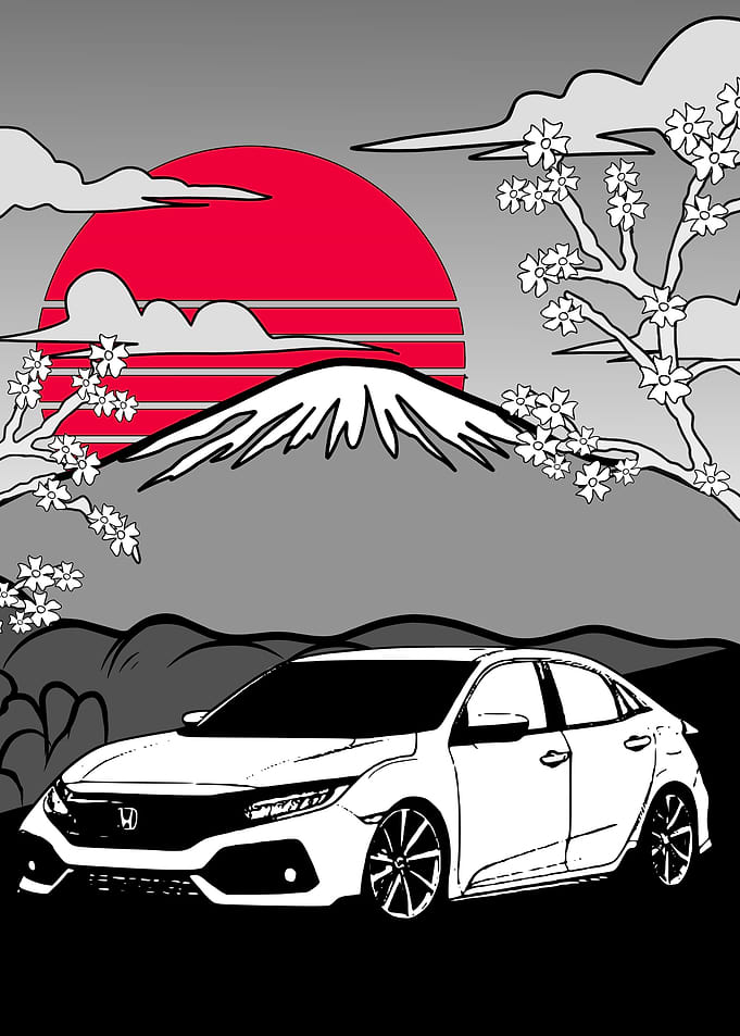 Honda Civic with Mount Fuji